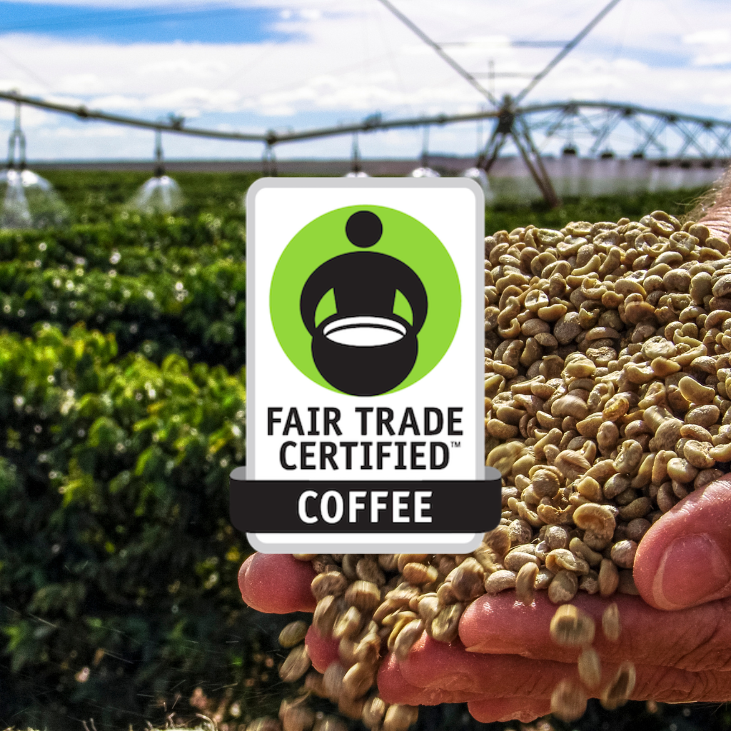 Fair Trade Certified Coffee badge over a coffee plantation — 1790 Coffee Marago Moonlight Roast